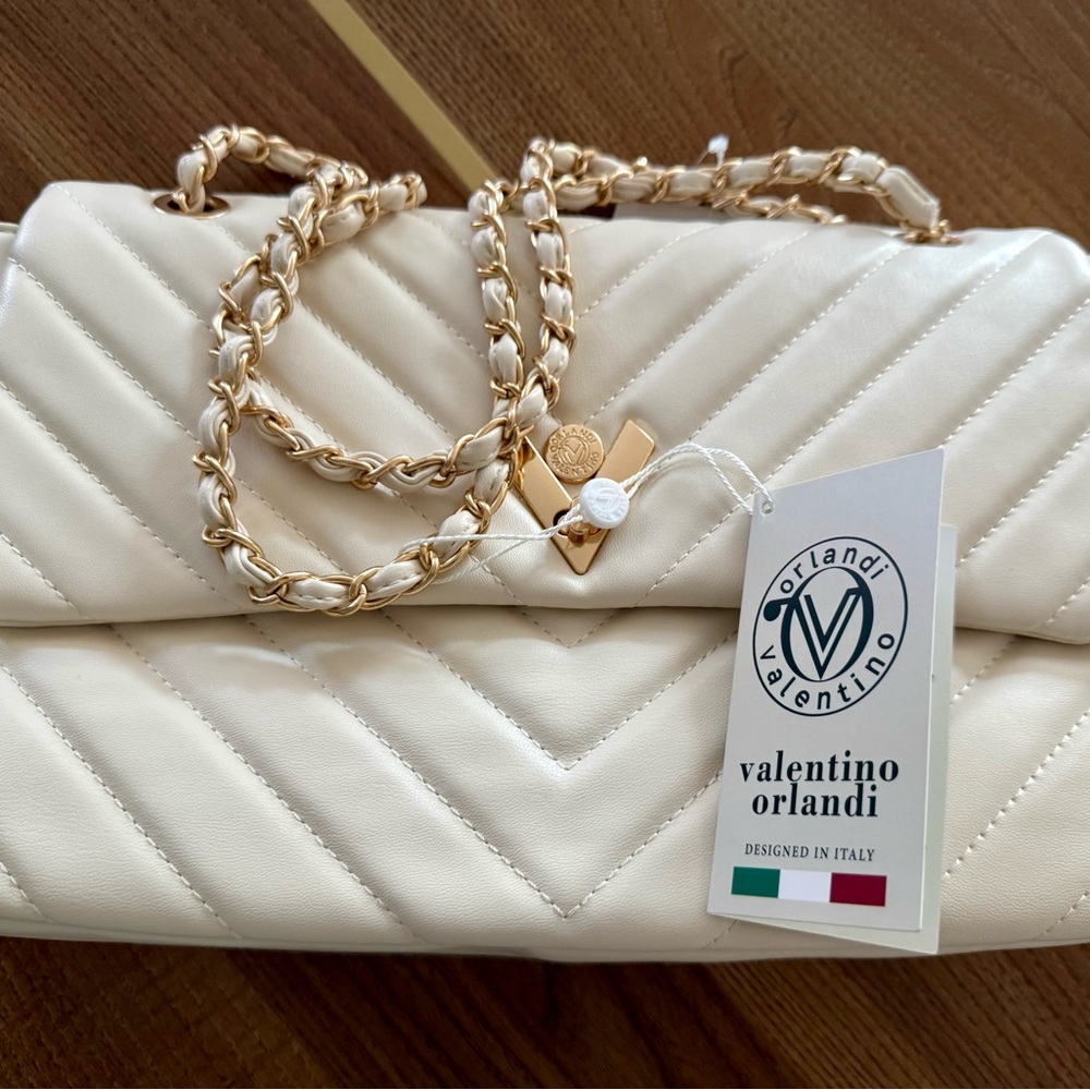 Valentino Orlandi Bone clot Quilted Crossbody or Shoulder Bag with Gold Chain